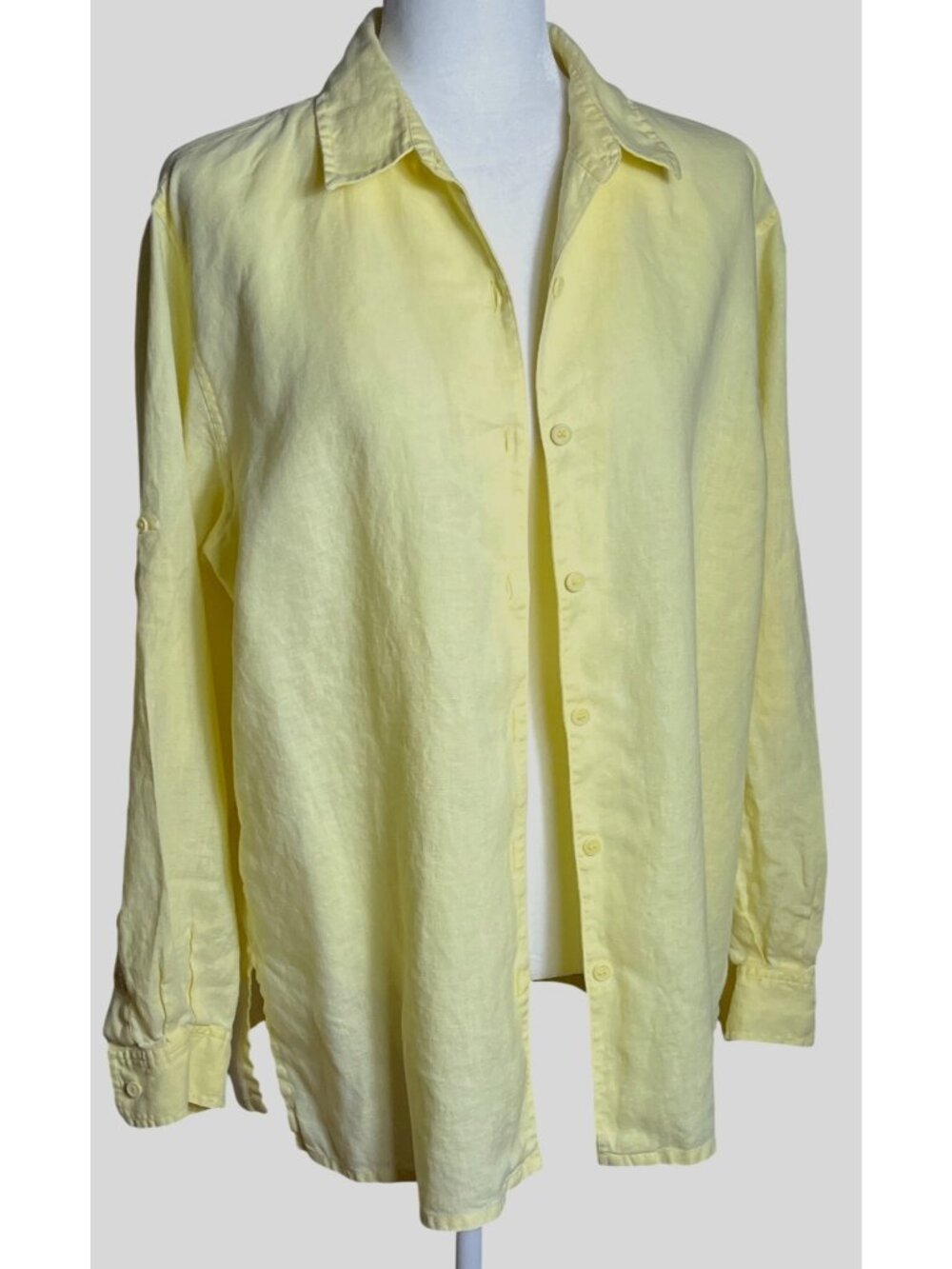 Jones NY Linen Tunic Shirt Yellow Button Coastal Festival Summer Casual Wom L